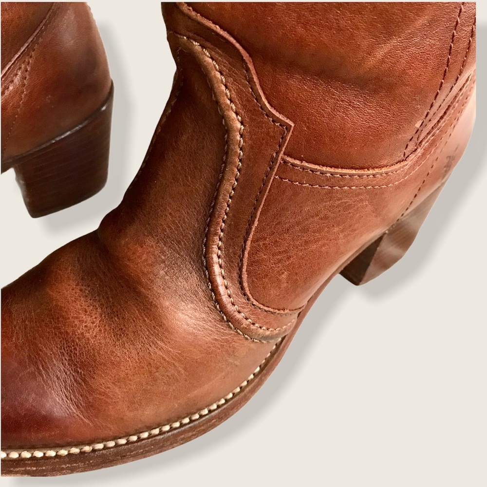 Frye Jane Stitch Leather Heeled Knee High Boots - Picture 13 of 16